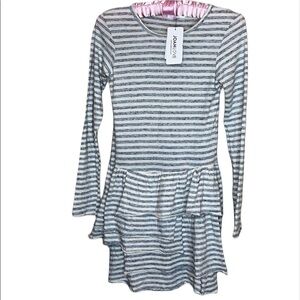 Joah Love Kids long Sleeve Ruffle Strip Gray White Dress Size 12